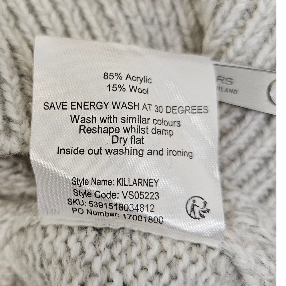 Emerald Isle Womens Wool‎ Blend Cream Killarney Shawl Neck Cable Knit Sweater - Picture 7 of 14